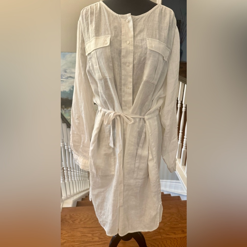 Part Two Button-Up Linen Dress with Belt